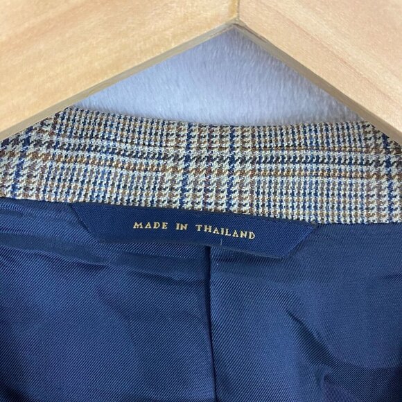 Brooks Brothers 1818 Madison Silk Wool Suit Jacket Size 42R Brown Blue Plaid - Picture 16 of 16